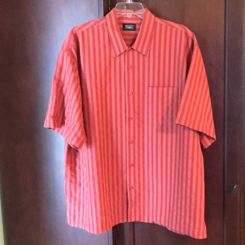 Haggar Red Striped Casual Button Down Shirt - Picture 1 of 3